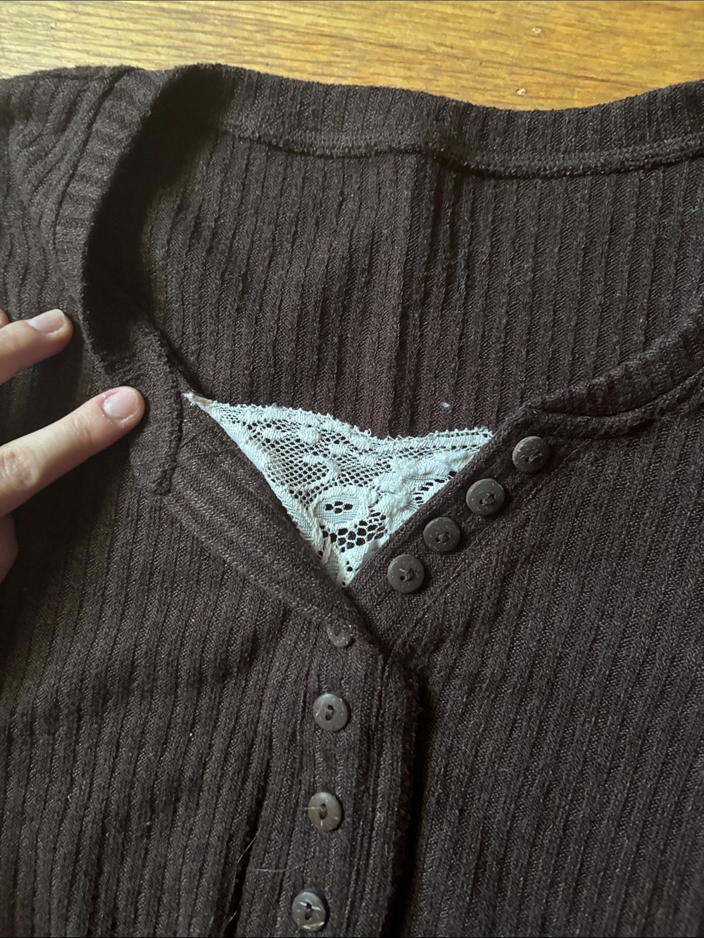 Dark Brown Ribbed Henley - Picture 2 of 2